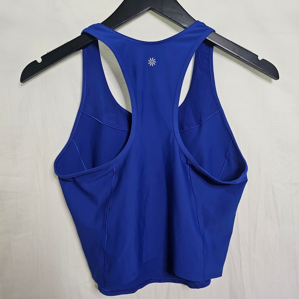 Athleta Interval Tank Royal Blue Racerback Built-in Bra Workout Crop Top Large - Picture 4 of 6